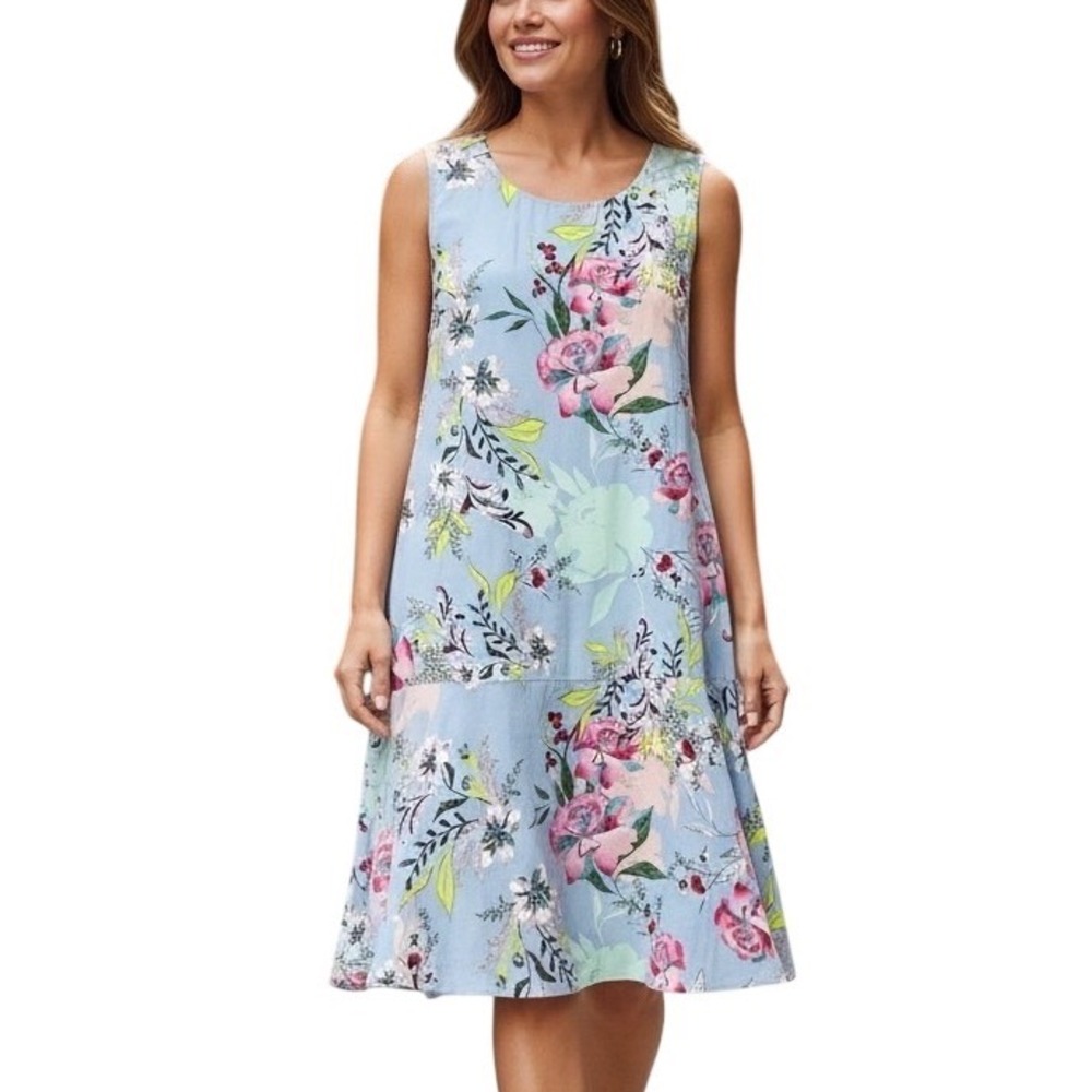 Nicole Miller Studio‎ Floral Dress Womens 16 Blue New With Flaw Drop Waist Shift